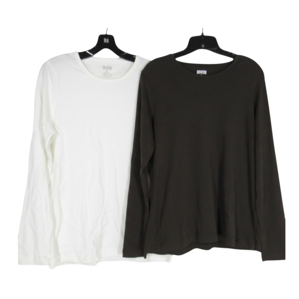 DULUTH TRADING Women Lot Of 2 GREEN/WHITE LONGTAIL T Crew Neck T-SHIRT/TOP Sz L